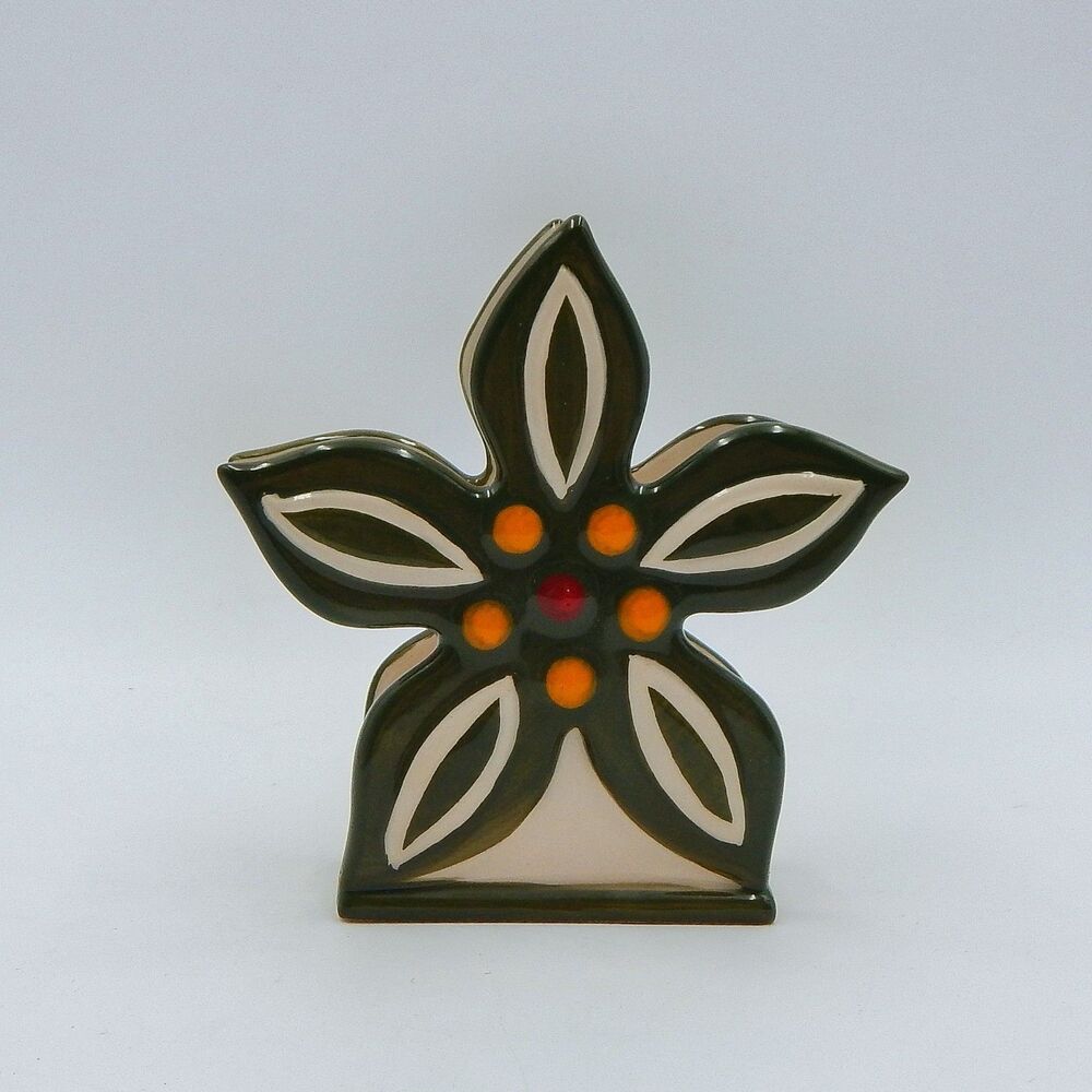 Temp-Tations by Tara Old World Green Napkin Holder Ceramic Flower 5 Inch